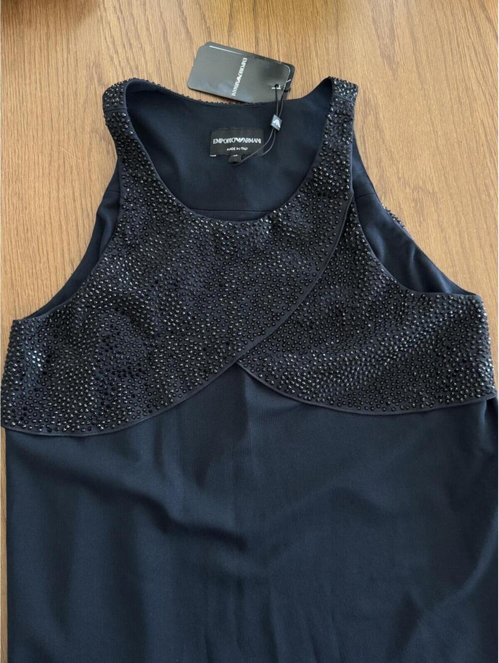 Emporio‎ Armani Navy Black Embellished Rhinestone Sleeveless Top Size IT 42/US 6 - Picture 4 of 8